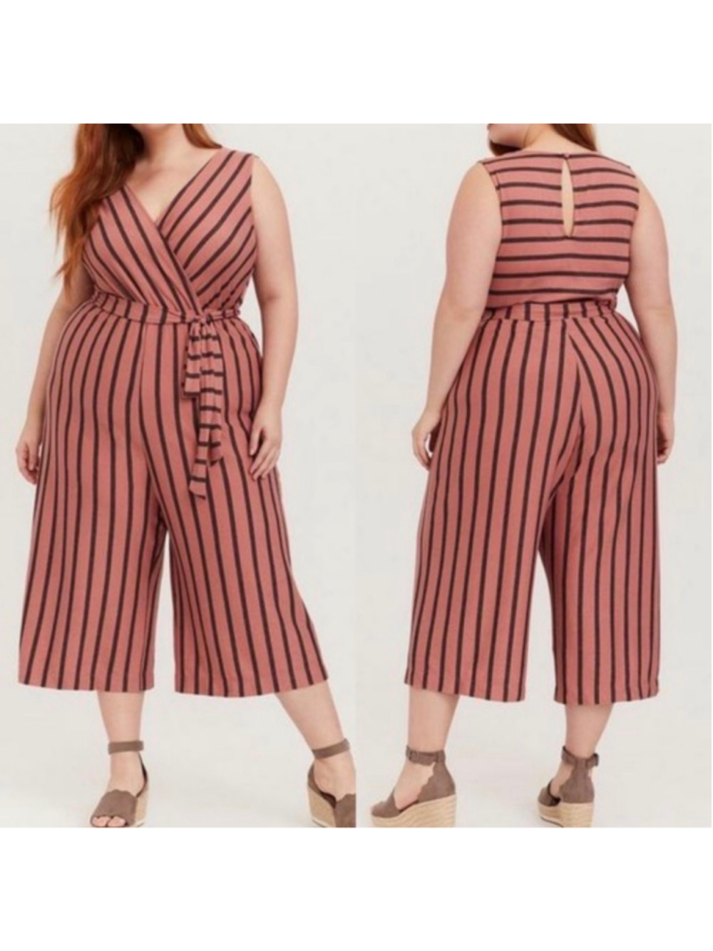 Torrid Striped Jumpsuit Plus Size 2X Pink Black Sleeveless Wide Leg Stretch